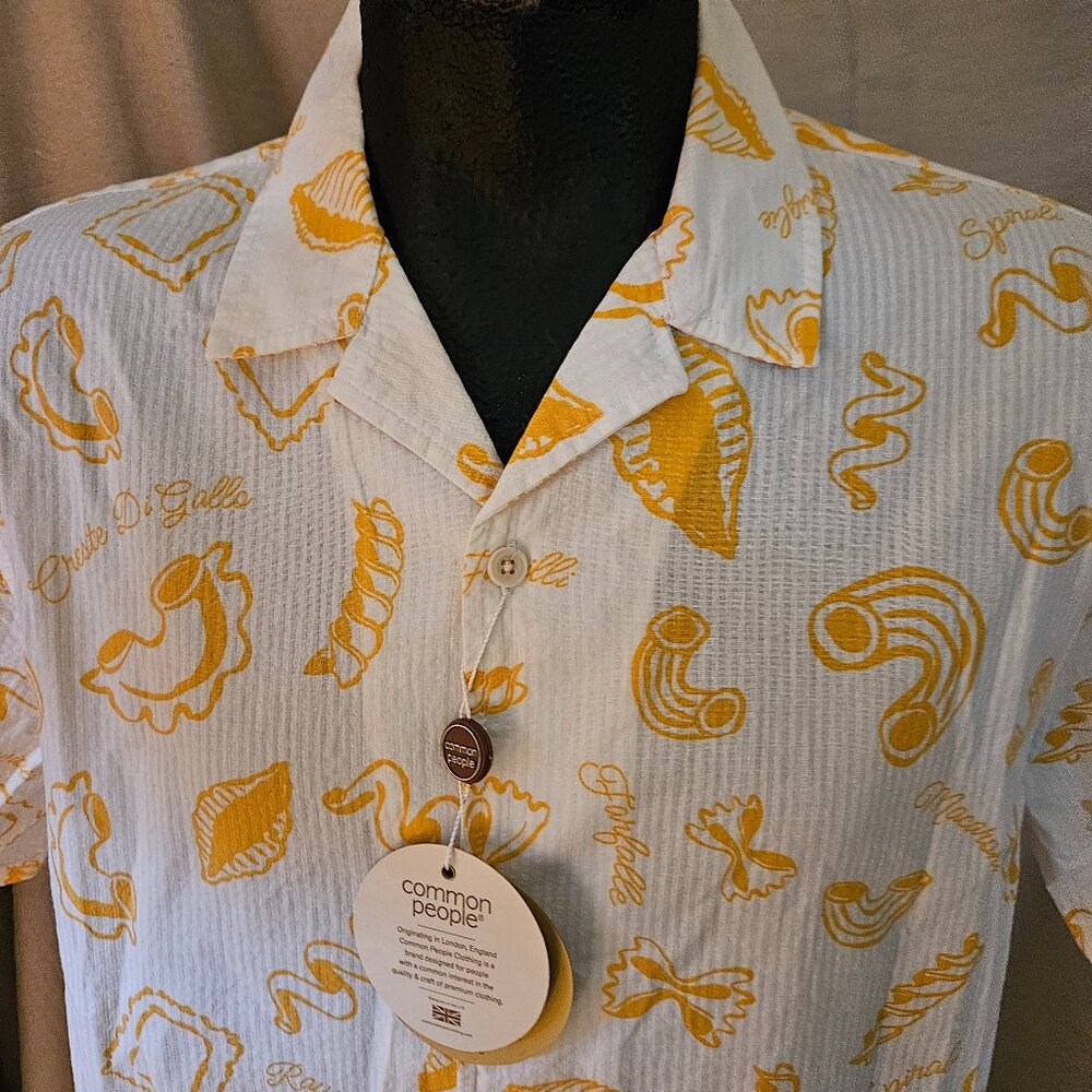 Common People Clothing Men's Pasta Foodie Camp Shirt In 100% Cotton NEW Sz Large